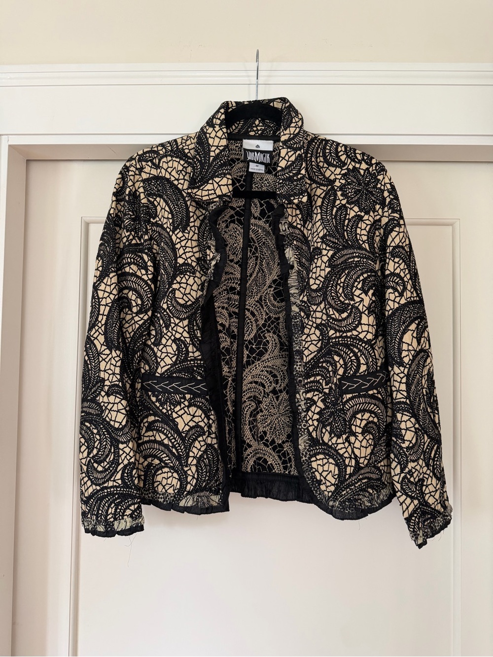 Yak Magik Reversible Black Cream Hand Embroidered Art to Wear Jacket M NWT
